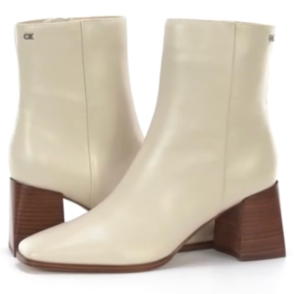 Calvin Klein Broma Women White
Leather Square Toe Heel Dress Bootie
Size 11B